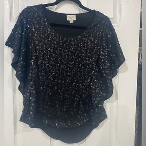 ECI Black Sequin Ruffled Blouse